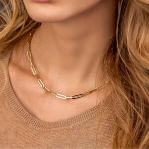 18K Gold Plated Paperclip Link Chain Necklace